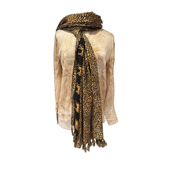 Leopard Print Shawl Wrap With Fringe & Cheetah Border Pattern - Picture 7 of 7